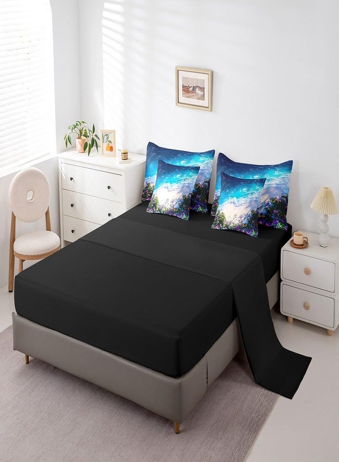 Feelyou طقم مفروشات Feelyou Pretty Ocean Beach مكون من 7 قطع، مقاس كينج، طقم لحاف مزين بالزهور اللطيفة مع ملاءات، مناسب للكبار والصغار (أولاد وبنات)، باللون الأزرق والبنفسجي والأصفر، طقم سرير متكامل بتصميم شاطئي - Image 4