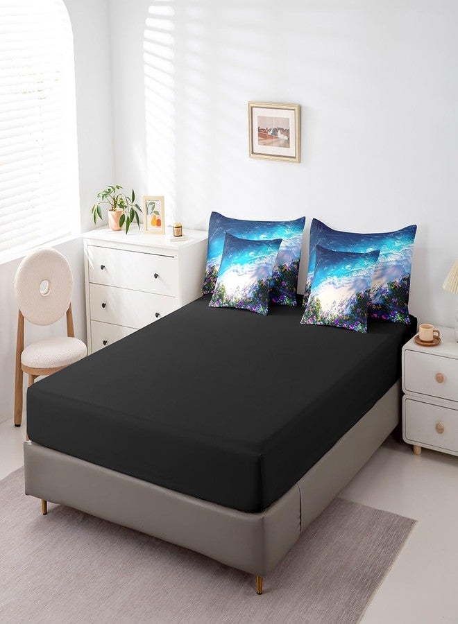 Feelyou طقم مفروشات Feelyou Pretty Ocean Beach مكون من 7 قطع، مقاس كينج، طقم لحاف مزين بالزهور اللطيفة مع ملاءات، مناسب للكبار والصغار (أولاد وبنات)، باللون الأزرق والبنفسجي والأصفر، طقم سرير متكامل بتصميم شاطئي - Image 5