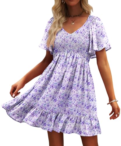 UEAL Womens Sundresses Purple Spring Summer Casual Easter Dresses for Women 2025 Medium Purple Floral - Image 1