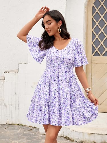 UEAL Womens Sundresses Purple Spring Summer Casual Easter Dresses for Women 2025 Medium Purple Floral - Image 4