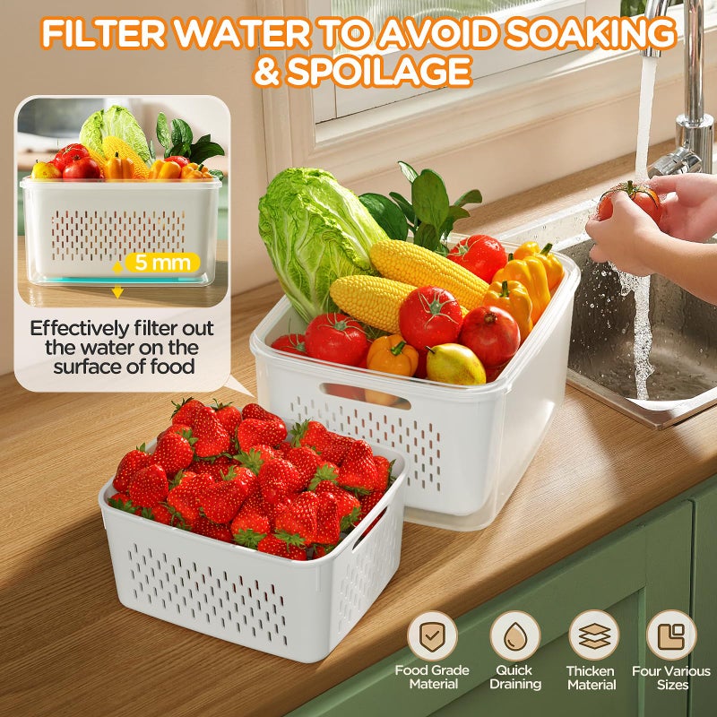 Winproper 5-Pack Fruit Storage Containers for Fridge with Removable Colanders, 4 in 1 Produce Storage Containers with Lids, Leakproof Fridge Organizer Bins for Salad Berry Lettuce Vegetables Meat Keeper Fresh - Image 3