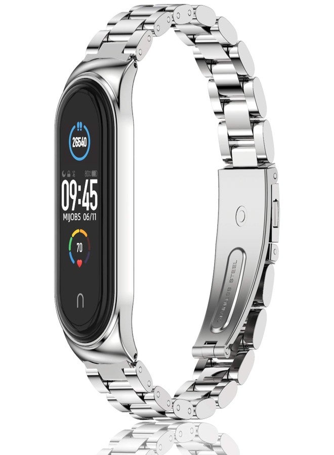 MIJOBS Strap for Xiaomi Mi Band 6 Mi Band 5, Metal Strap Compatible with Mi Band 4 Mi Band 3 Replacement Wristband Stainless Steel Watch Band for Men Women - Image 1