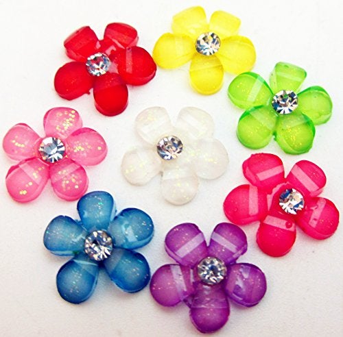 Dandan DIY 80pcs 10mm(0.4'') Mini Resin Flowers with Shiny Rhinestone Flatback Resin Buttons Resin Flatback Craft Flowers Phonecover Cards Craft Scrapbooking - Image 4