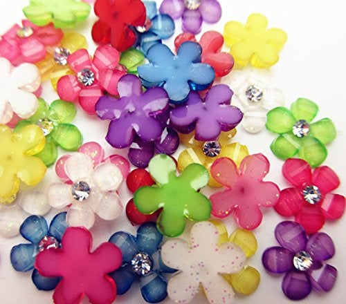 Dandan DIY 80pcs 10mm(0.4'') Mini Resin Flowers with Shiny Rhinestone Flatback Resin Buttons Resin Flatback Craft Flowers Phonecover Cards Craft Scrapbooking - Image 3