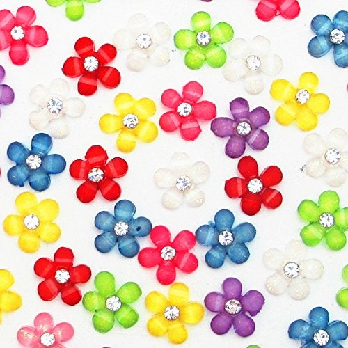 Dandan DIY 80pcs 10mm(0.4'') Mini Resin Flowers with Shiny Rhinestone Flatback Resin Buttons Resin Flatback Craft Flowers Phonecover Cards Craft Scrapbooking - Image 2