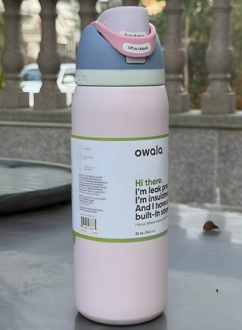 Owala FreeSip Insulated Stainless Steel Water Bottle with Straw – Leak-proof, BPA-free, 32oz Iced Breeze, 1-Pack, Macaron Strawberry - view 2