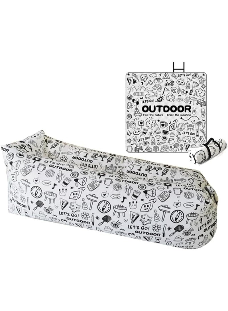 Meetion 1pc Outdoor Portable Lazy Air Sofa,Inflatable Couch Air Lounger Chair,Camping & Beach Accessories, Portable Blow up Sofa for Hiking, Lawn, Indoor/Outdoor Movies & Music Festivals（White) - Image 1
