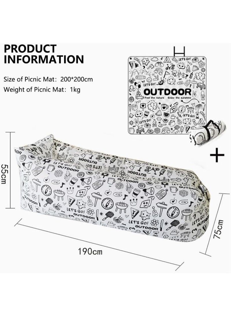 Meetion 1pc Outdoor Portable Lazy Air Sofa,Inflatable Couch Air Lounger Chair,Camping & Beach Accessories, Portable Blow up Sofa for Hiking, Lawn, Indoor/Outdoor Movies & Music Festivals（White) - Image 3