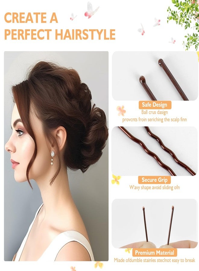 DySaLic 300Pcs U-Shaped Hair Pins (2.8IN, 2.4IN, 2IN) for Women, Kids, Girls - with Storage Box, 2Pcs Thick Seamless Hair Ties, and 50Pcs Elastic Hair Bands in Brown for All Hair Types - Image 3