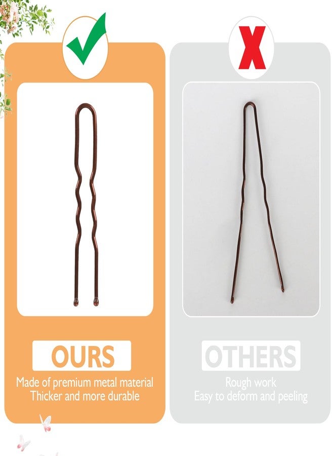 DySaLic 300Pcs U-Shaped Hair Pins (2.8IN, 2.4IN, 2IN) for Women, Kids, Girls - with Storage Box, 2Pcs Thick Seamless Hair Ties, and 50Pcs Elastic Hair Bands in Brown for All Hair Types - Image 4