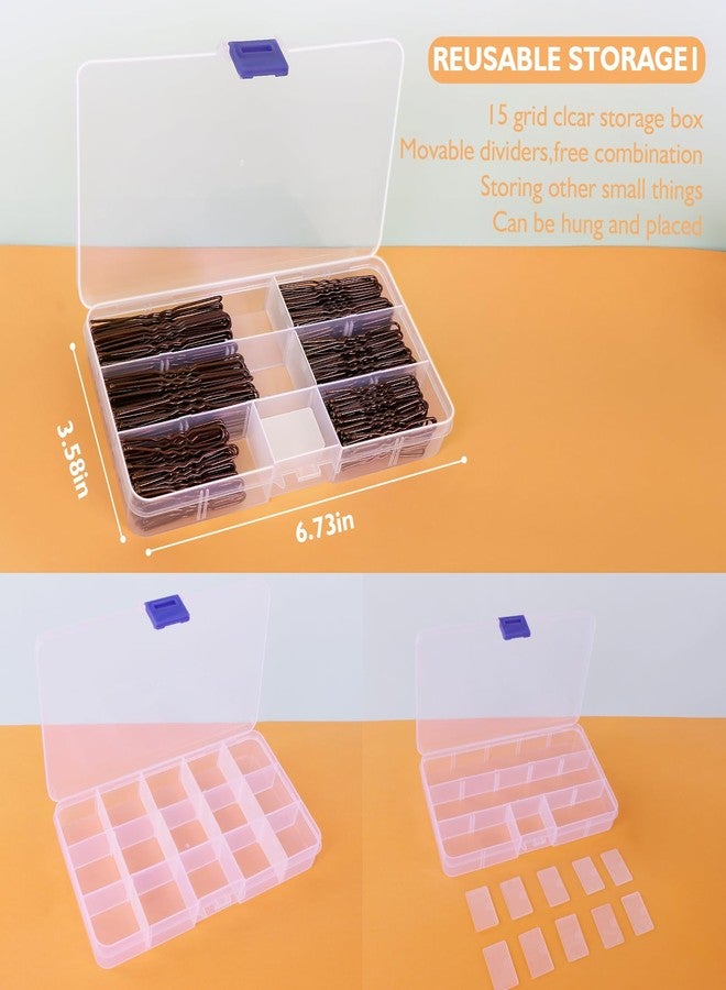 DySaLic 300Pcs U-Shaped Hair Pins (2.8IN, 2.4IN, 2IN) for Women, Kids, Girls - with Storage Box, 2Pcs Thick Seamless Hair Ties, and 50Pcs Elastic Hair Bands in Brown for All Hair Types - Image 5