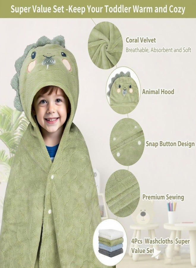CandyHome 6 PCS Toddler Bath Towel Set for Boy Girl 0-5 Year, 2 PCS Thick Absorbent Hooded Baby Bath Towels Large 55" x 27.5" & 4 PCS Washcloths, Ultra Soft Gift for Infant, Toddler, Kids, Dinosaur & Elephant - Image 4