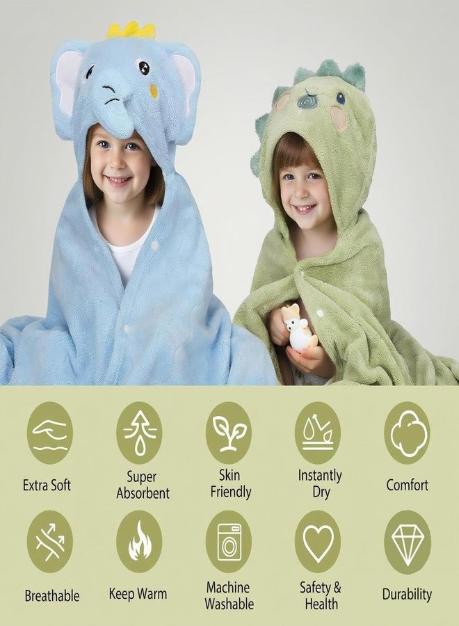 CandyHome 6 PCS Toddler Bath Towel Set for Boy Girl 0-5 Year, 2 PCS Thick Absorbent Hooded Baby Bath Towels Large 55" x 27.5" & 4 PCS Washcloths, Ultra Soft Gift for Infant, Toddler, Kids, Dinosaur & Elephant - Image 3