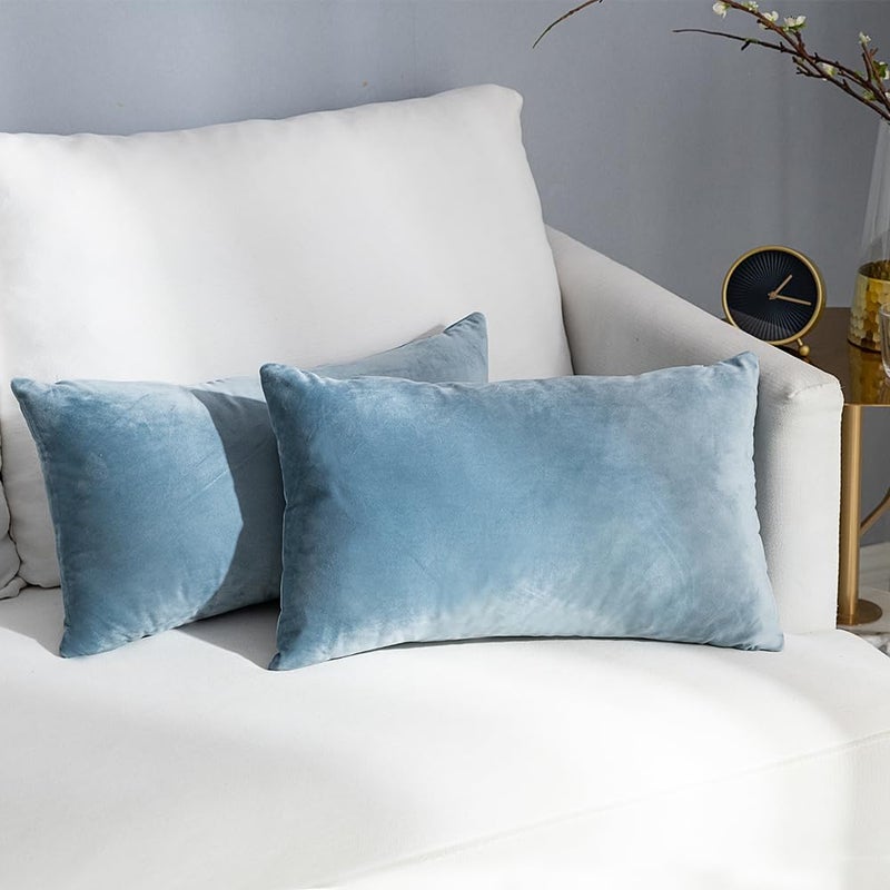 MZPSO Pack of 2, Velvet Super Soft Solid Decorative Square Throw Pillow Covers Set Cushion Case for Sofa Bedroom Car 18 x 18 Inch 45 x 45 cm, Silver Blue - Image 3