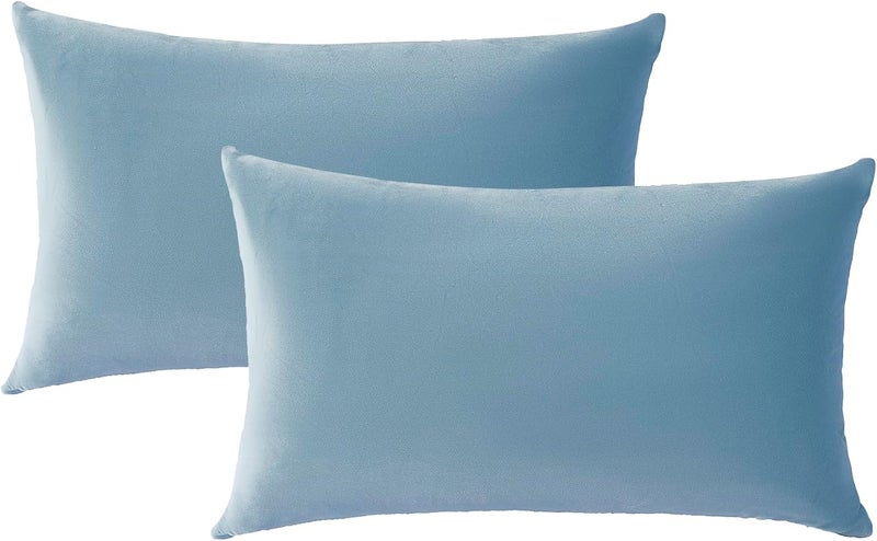 MZPSO Pack of 2, Velvet Super Soft Solid Decorative Square Throw Pillow Covers Set Cushion Case for Sofa Bedroom Car 18 x 18 Inch 45 x 45 cm, Silver Blue - Image 5