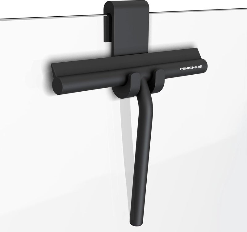 Minismus Shower Squeegee with Hook - Silicone Window Wiper - Shower Squeegee for Glass Doors - Glass Squeegee Bathroom Shower - Window Squeege (8.25 Inches, Black) - Image 1