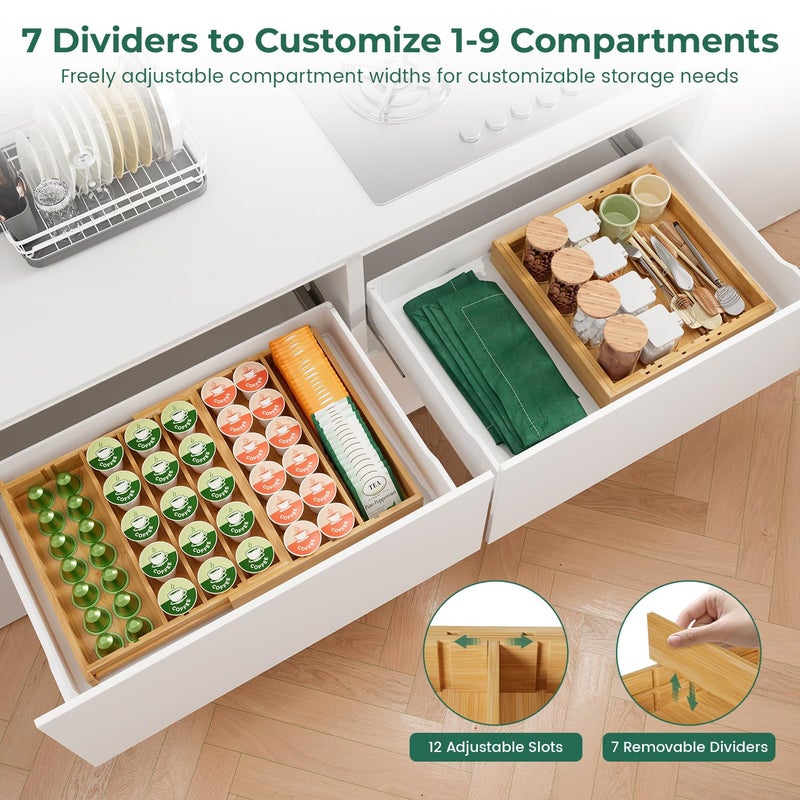 EsLuker.ly Bamboo Coffee Pod K Cup Holder Organizer for Drawer Insert Counter, Expandable Coffee Tea Storage Tray Compatible with Nespresso Vertuo Capsules - Easy Access for Office Home Kitchen - Image 3