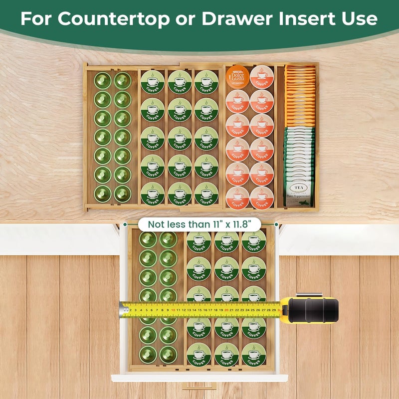 EsLuker.ly Bamboo Coffee Pod K Cup Holder Organizer for Drawer Insert Counter, Expandable Coffee Tea Storage Tray Compatible with Nespresso Vertuo Capsules - Easy Access for Office Home Kitchen - Image 4