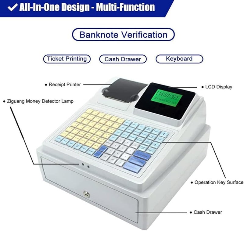 FURLOU Commercial Smart Tills, All in One Casher Register with Built-in Receipt Printer Point of Sale System, Milk Tea Shop Catering Restaurant Cash Register Equipment - Image 3