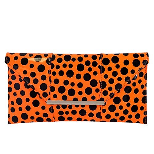 JNB Polka Dot Patent Envelope Clutch, Orange - Image 1