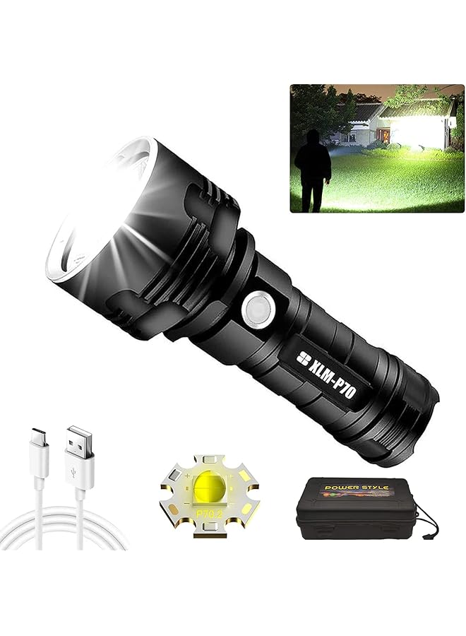 30000 100000 Lumens 3 Modes High Brightness Led Flashlight Most Powerful 50w Xlm P70 Usb Rechargeable Flashlight Torch Water Resistant For Camping/Outdoor/Emergency Flashing And Everyday Use - Image 1