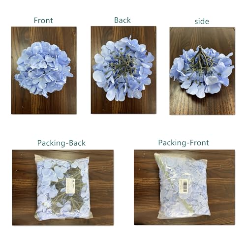 Flojery Silk Hydrangea Heads Artificial Flowers Heads with Stems for Home Wedding Decor,Pack of 10 (Blue) - Image 3