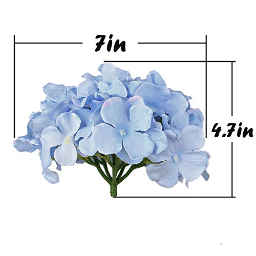 Flojery Silk Hydrangea Heads Artificial Flowers Heads with Stems for Home Wedding Decor,Pack of 10 (Blue) - Image 5