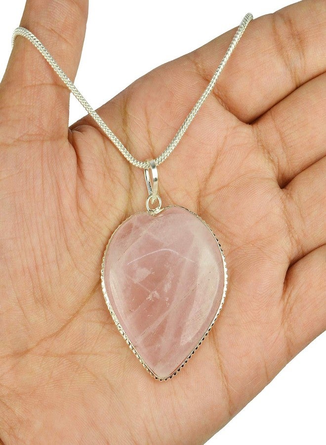 Crystu قلادة من الكوارتز الوردي الطبيعي من كريستو، إطار على شكل قلب، قلادة/قفل من حجر الكريستال مع سلسلة معدنية لعلاج الريكي وعلاج الكريستال، حجم الأحجار الكريمة 30-35 مم (اللون: وردي) - Image 5