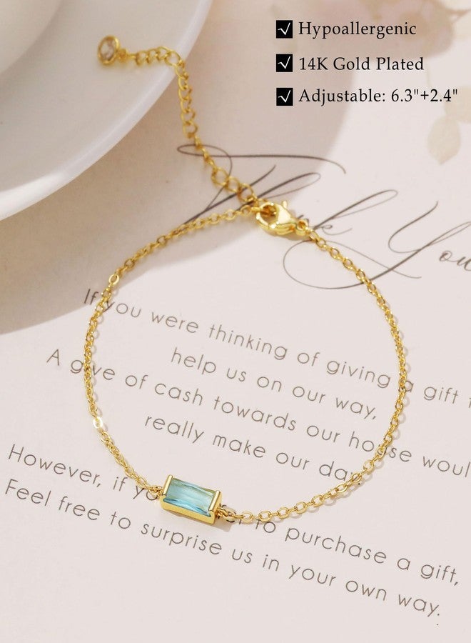 FUNEIA Birthstone Gold Bracelets for Women Non Tarnish Trendy Dainty 14K Gold Plated Bracelet Stack Stackable Blue Green May Emerald Friendship Bracelets Jewelry Gifts for Mom Best Friend - Image 4