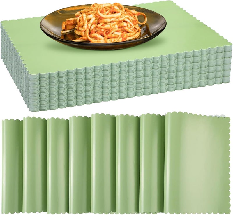 Glenmal 120 Pcs Disposable Paper Placemat Sage Green Placemats Green Disposable Scalloped Edges Table Mats for Restaurant Catering Dining Table Birthday Parties Decor 14 x 10 Inches - Image 1