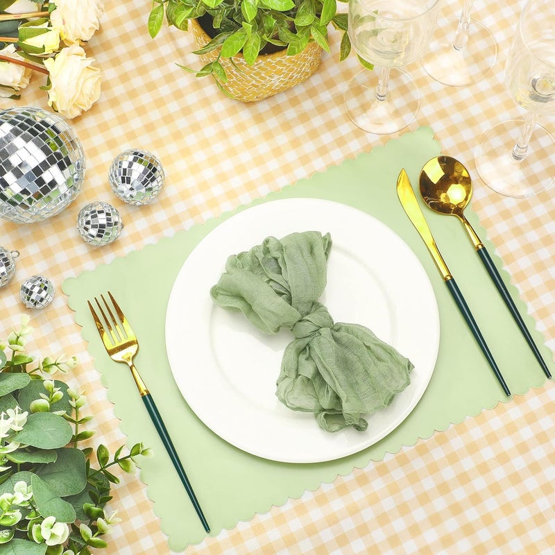 Glenmal 120 Pcs Disposable Paper Placemat Sage Green Placemats Green Disposable Scalloped Edges Table Mats for Restaurant Catering Dining Table Birthday Parties Decor 14 x 10 Inches - Image 5