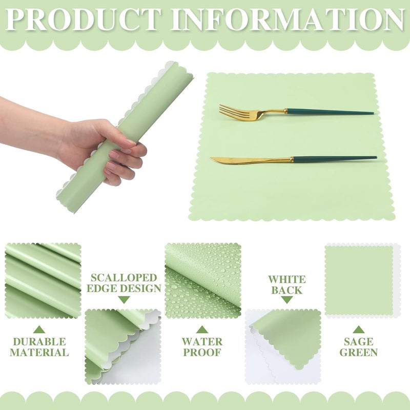 Glenmal 120 Pcs Disposable Paper Placemat Sage Green Placemats Green Disposable Scalloped Edges Table Mats for Restaurant Catering Dining Table Birthday Parties Decor 14 x 10 Inches - Image 4