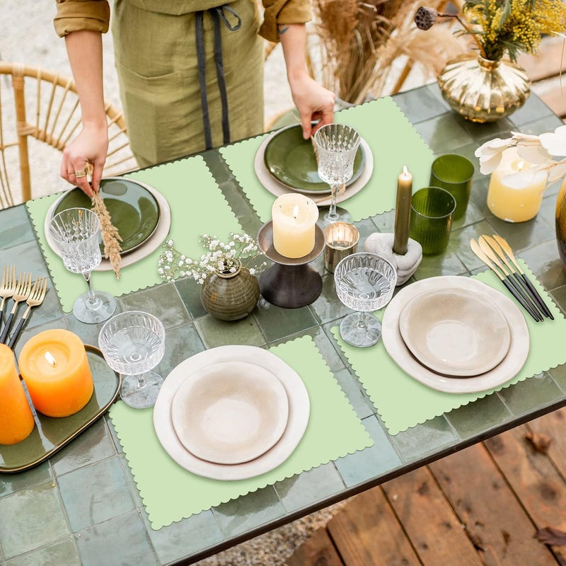 Glenmal 120 Pcs Disposable Paper Placemat Sage Green Placemats Green Disposable Scalloped Edges Table Mats for Restaurant Catering Dining Table Birthday Parties Decor 14 x 10 Inches - Image 2