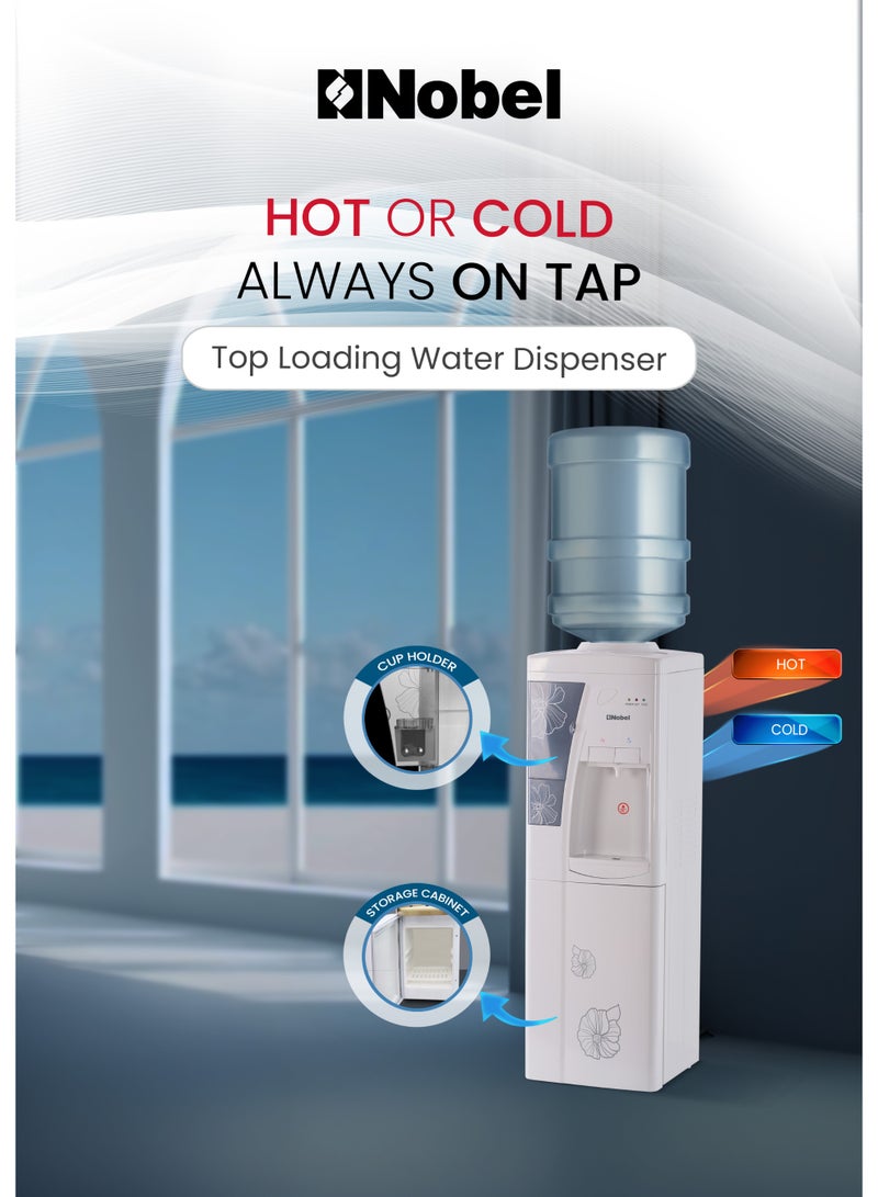 Nobel Freestanding Top-Loading 550W Water Dispenser Hot & Cold, 5L Hot/2L Cold Per Hour, Storage Cabinet, Compressor Cooling, Heating - (1 Year Warranty) NWD1609 white - Image 2
