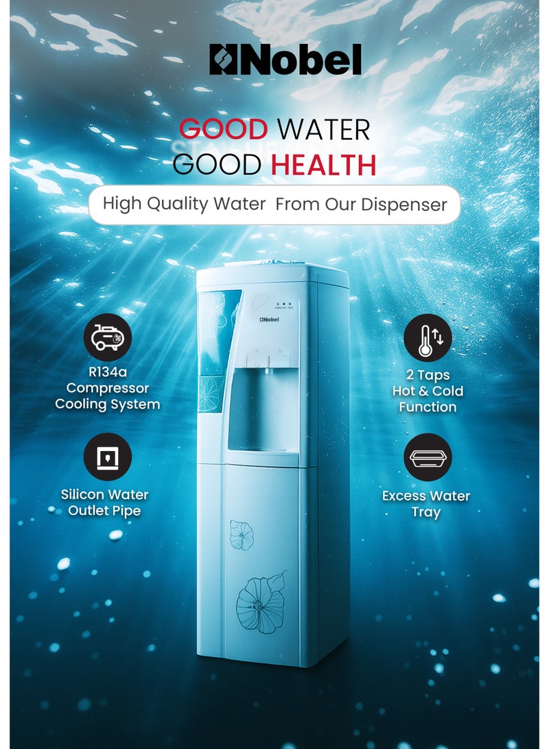 Nobel Freestanding Top-Loading 550W Water Dispenser Hot & Cold, 5L Hot/2L Cold Per Hour, Storage Cabinet, Compressor Cooling, Heating - (1 Year Warranty) NWD1609 white - Image 4