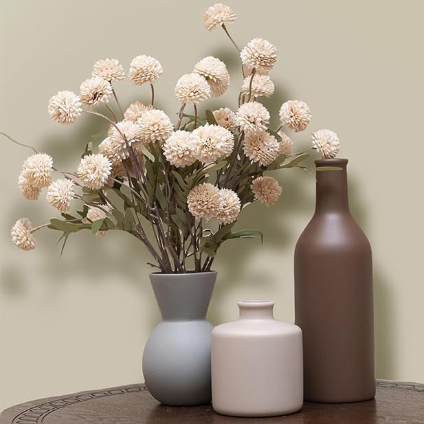 TBOHCRAFED Ceramic Flower Vase Set of 3, Fake Flowers in Vase for Centerpieces with 8 Artificial Autumn Chrysanthemums Artificial Decorative Swags - Image 1