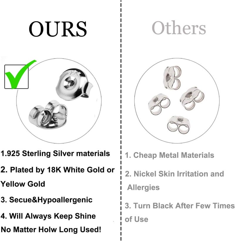 DELECOE 24PCS 925 Silver Earring Backs Replacements, 12pcs Gold 12pcs White Gold Plated Hypoallergenic Earring Backs for Studs, Secure Ear Locking for Stud Earrings Ear Nut for Posts, 6mm - Image 5