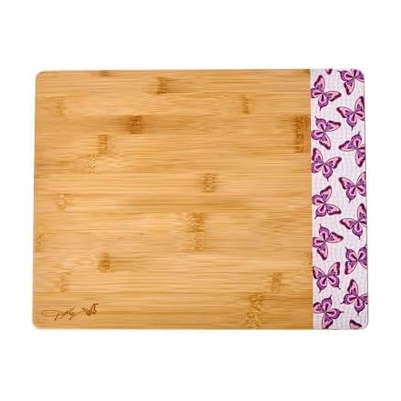 Dolly Parton Bamboo Reversible Cutting Board Pink Butterfly Print Gentle on Knives Great for Chopping and Serving 11 x 14 Inch