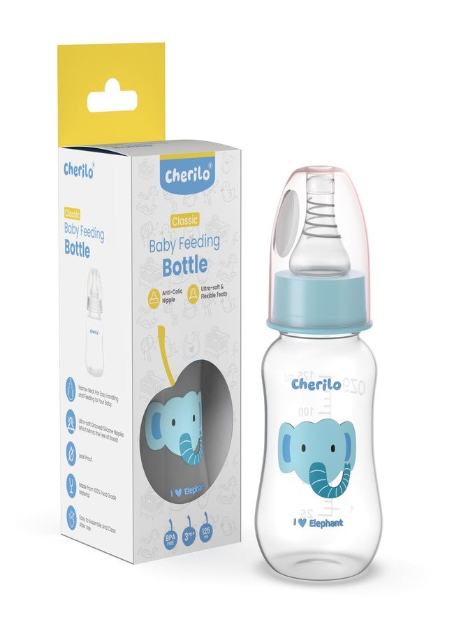 Cherilo Anti-Colic Slim/Regular Neck BPA Free Classic Baby Feeding Bottle, 125ml for New Born/Infants/Toddler Upto 3 Years, Funny Elephant Style - Image 1