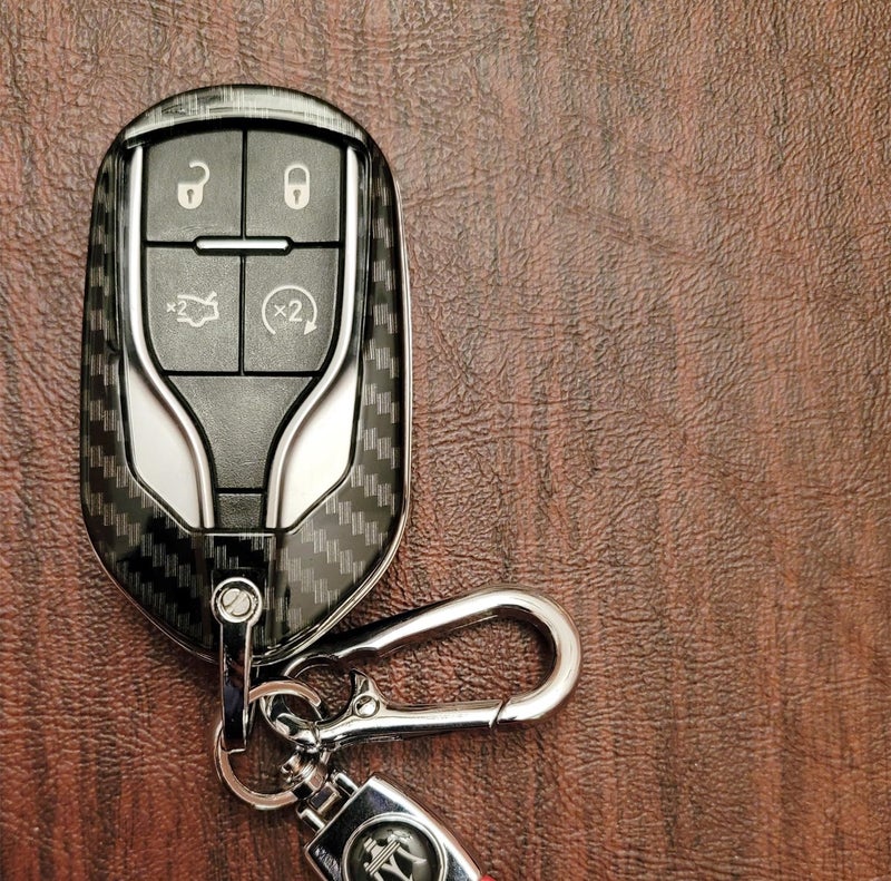 iJDMTOY Compatible with Maserati 2013-up Quattroporte, Ghibli, 2017-up Levante Keyless Smart Key Black Gloss Carbon Fiber Pattern Protective Shell Cover - Image 5