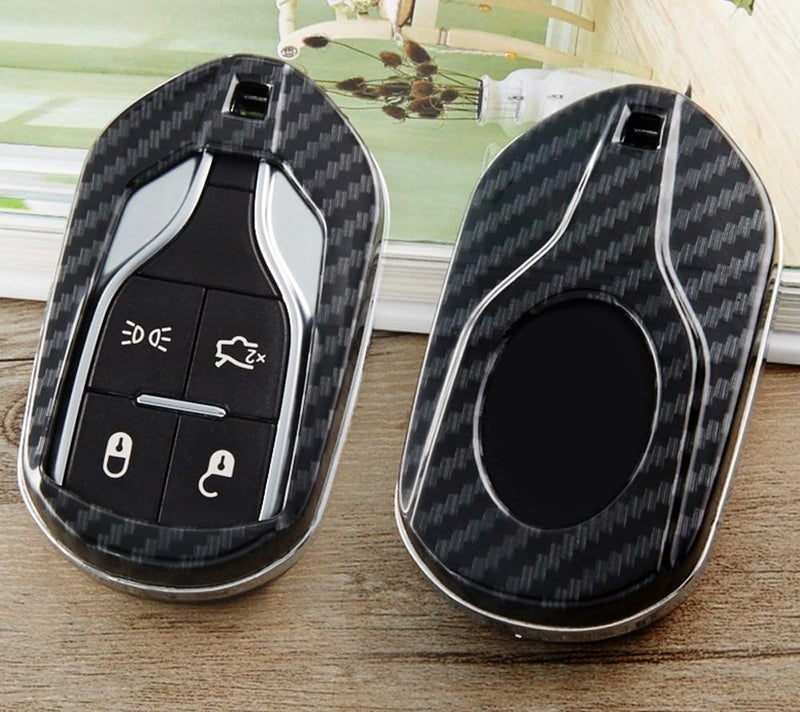 iJDMTOY Compatible with Maserati 2013-up Quattroporte, Ghibli, 2017-up Levante Keyless Smart Key Black Gloss Carbon Fiber Pattern Protective Shell Cover - Image 4