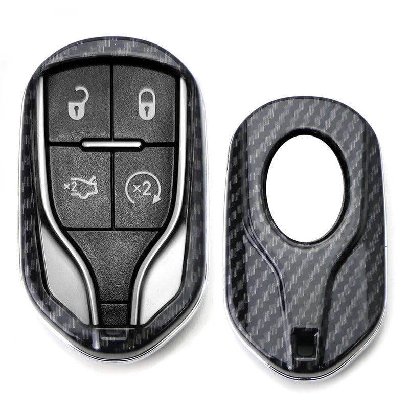 iJDMTOY Compatible with Maserati 2013-up Quattroporte, Ghibli, 2017-up Levante Keyless Smart Key Black Gloss Carbon Fiber Pattern Protective Shell Cover - Image 1