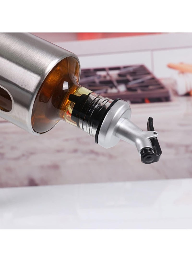 ساكن عبوتان من زجاجة موزع زيت الزيتون، وعاء زيت من الفولاذ المقاوم للصدأ للمطبخ، بفتح وإغلاق تلقائي، وزجاجة توابل للشواء مانعة للتسرب (200 مل) - Image 3