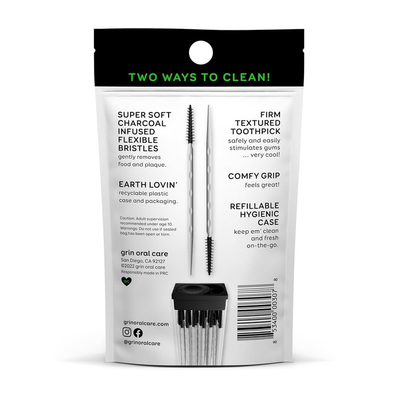 Grin Charcoal Infused Softstx Gentle Dental Picks 90 Count Soft Flexible Bristles Textured Plaque Removing Toothpick Minty Flavor for Between Teeth Refillable Hygienic Case - Image 2