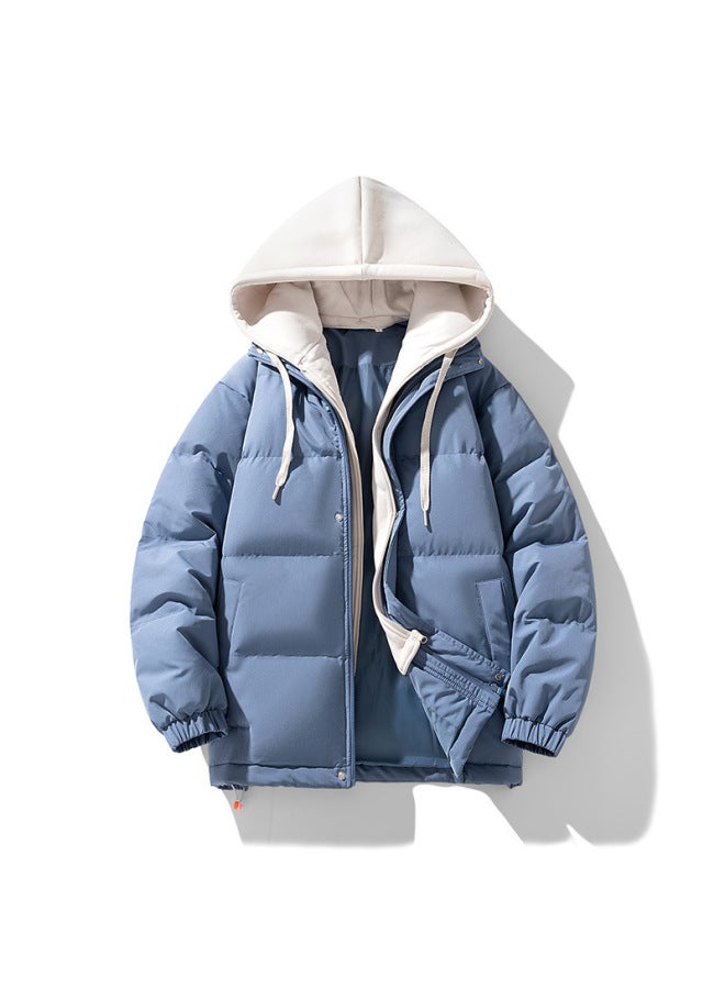Winter Couple's Men's Cotton-padded Clothes Fake Two-piece Casual Jacket Loose Detachable Hooded Plus Size Women's Bread Suit