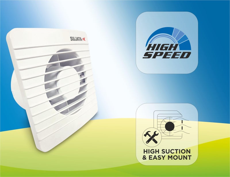 Sujata 4 Inch Premium Exhaust Fan for Kitchen, Bathroom & Office | 2 Years Warranty | 100MM High Speed Exhaust Fan | 2600 RPM | 100% Copper Winding Motor | Strong Air Suction (APB207 - White) - Image 5