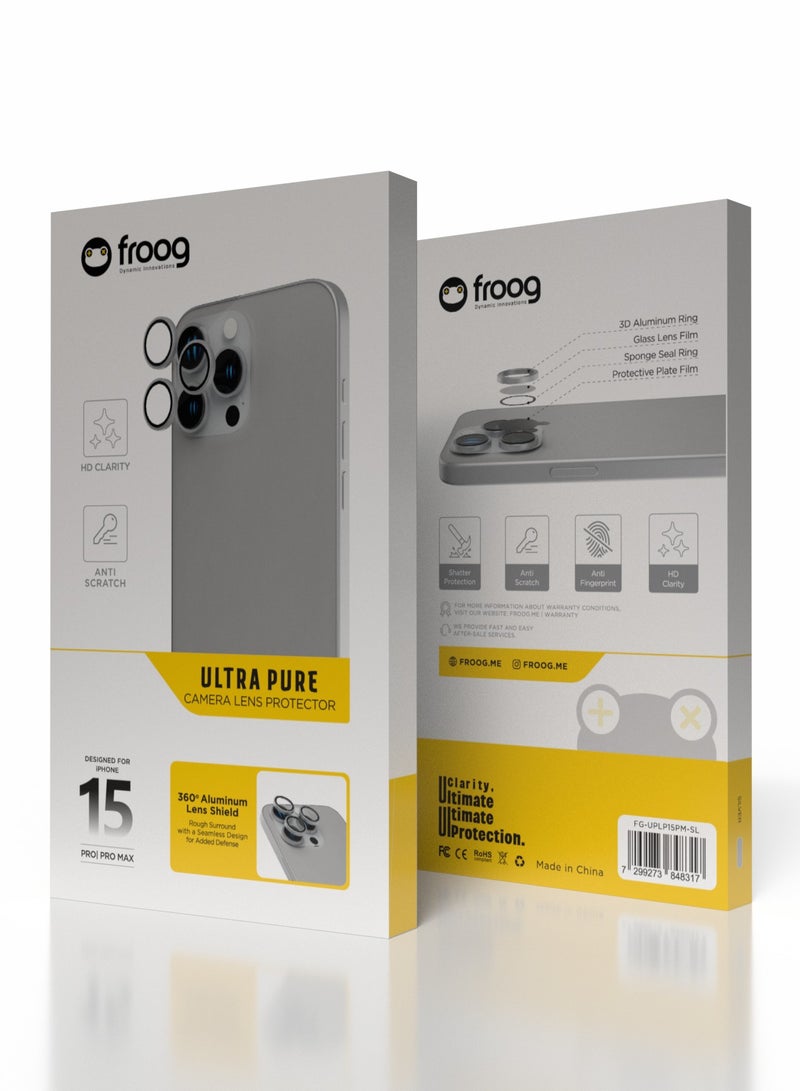 froog iPhone 15 Pro and Pro Max Camera Lens Protector Ultra Pure 360° Aluminum Lens Shield / Shatter Protection / Anti Fingerprint / Anti Scratch / HD Clarity Lens Protection - Silver - Image 4