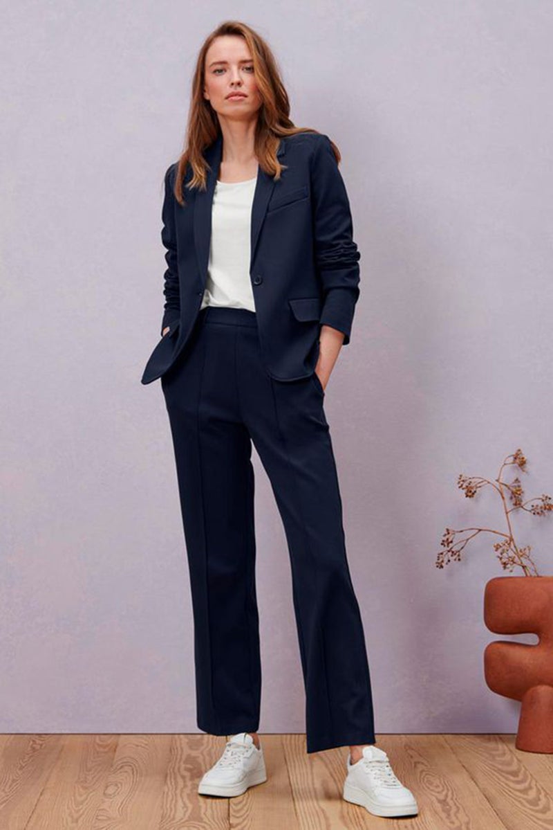 Tchibo Women Regular Fit Solid Semi-Formal Jersey Blazer, Navy Blue - Image 1