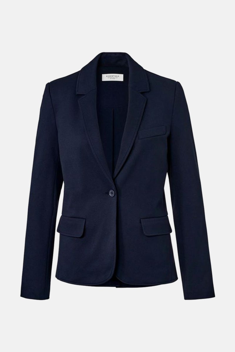 Tchibo Women Regular Fit Solid Semi-Formal Jersey Blazer, Navy Blue - Image 2