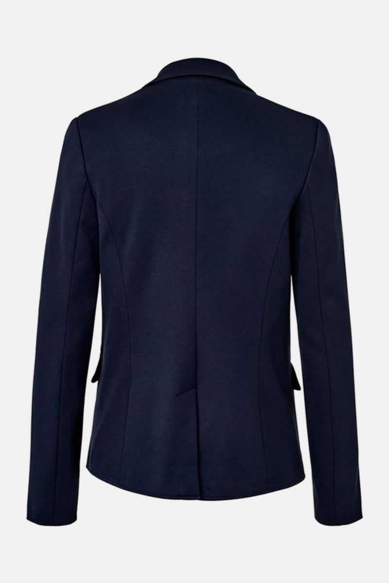 Tchibo Women Regular Fit Solid Semi-Formal Jersey Blazer, Navy Blue - Image 3